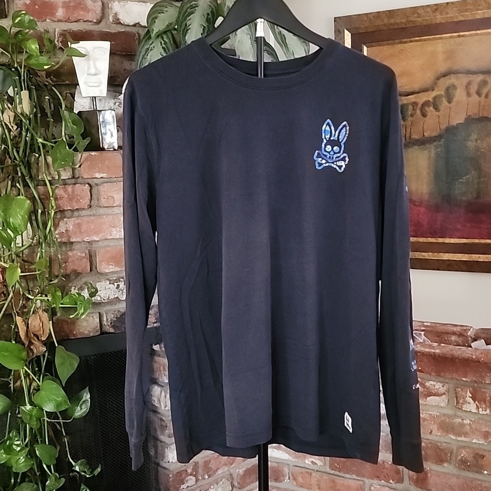 Psycho Bunny Men’s Long Sleeve Graphic Logo Tee Black Blue
